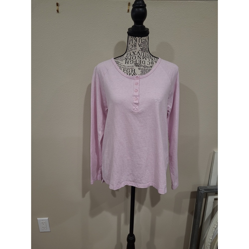 Peter Alexander Women SZ M Pink lg sleeve cotton Henley sleep top Penny dog logo